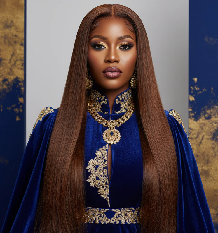 Beautiful Black woman wearing a luxury human blend wig by Crown Concept South Africa