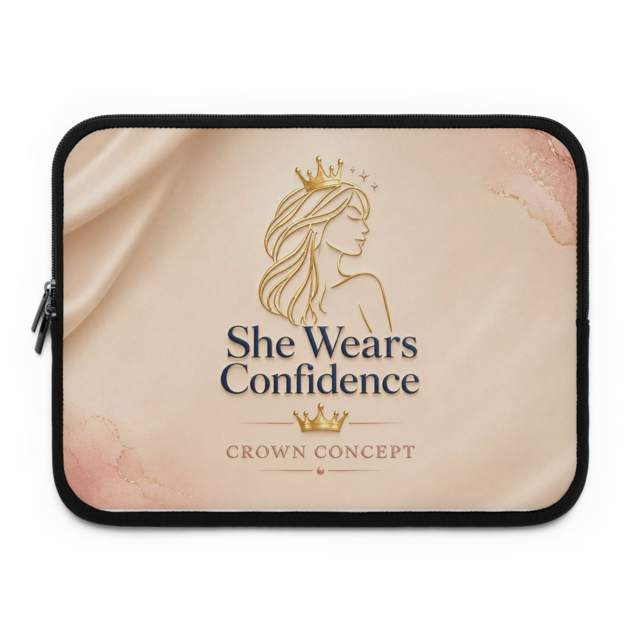 She Wears Confidence Laptop Sleeve — Feminine Crown Concept Protective Sleeve