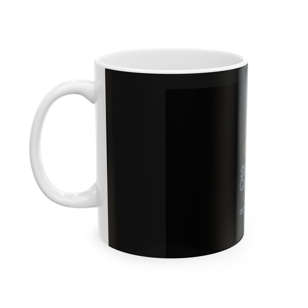 She Wears Confidence Ceramic Mug — Empowerment Coffee Cup with Gold Crown Design