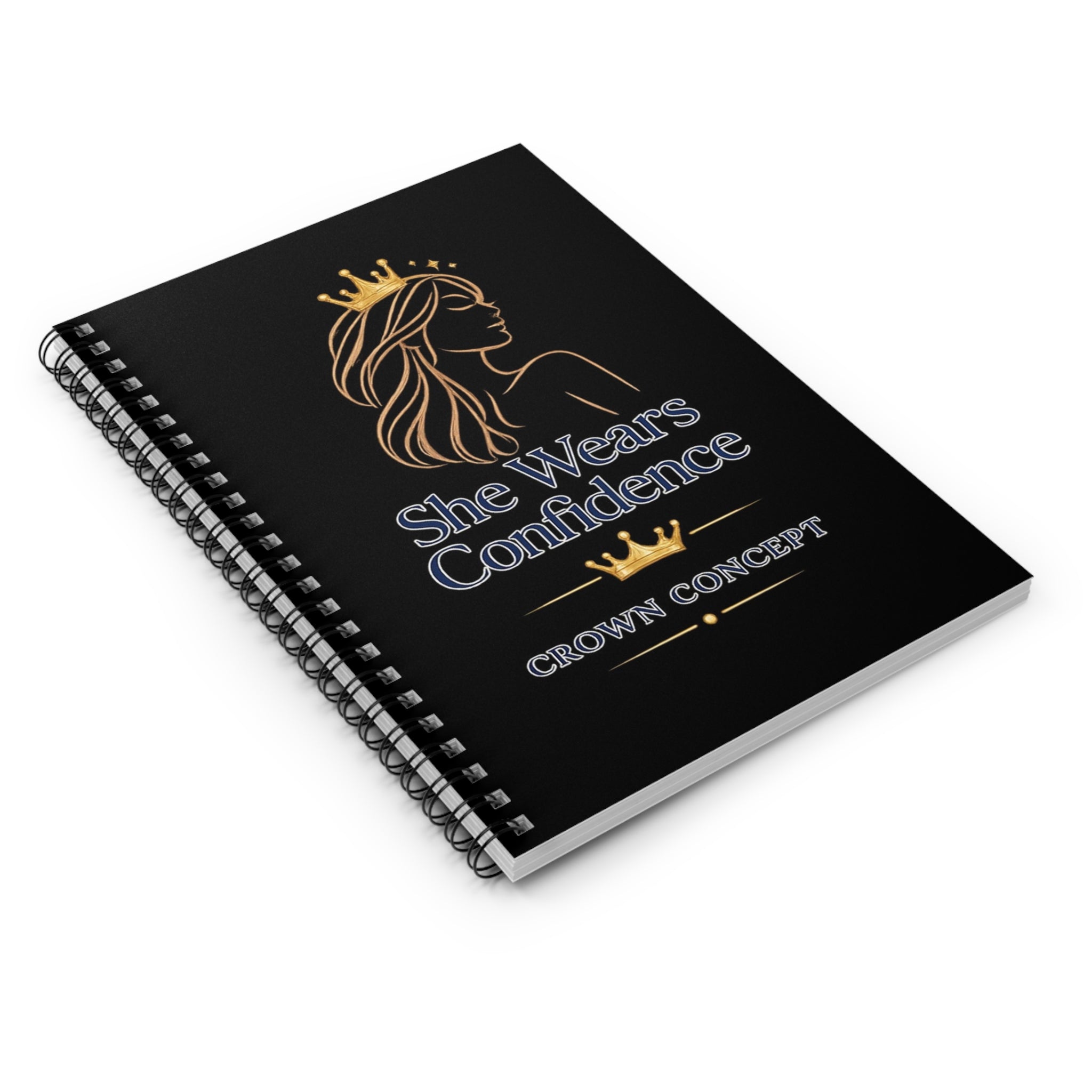 She Wears Confidence Spiral Notebook — Empowerment Journal with Crown Design