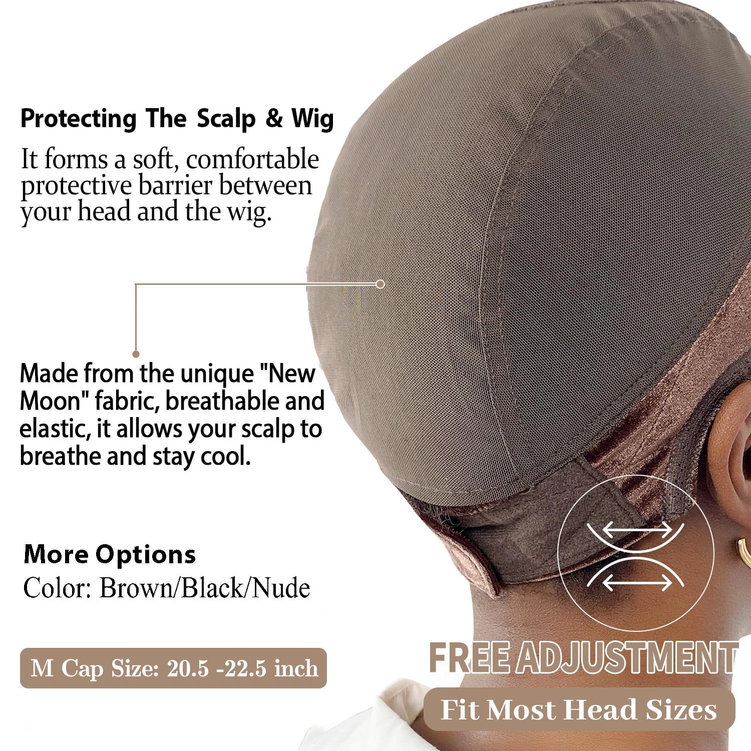 Wig Cap with Grip Band for Keeping Wigs in Place, More Full Cap-wide Transparent Lace for Lace Front Wigs