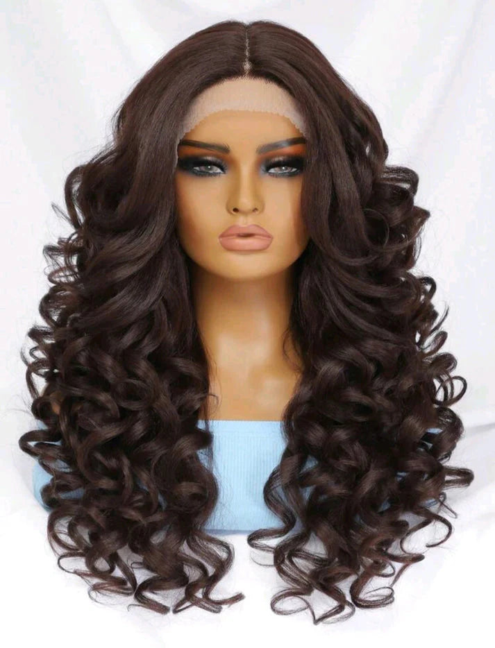 Black Brown Curly Lace Front Wig – Human Hair Blend