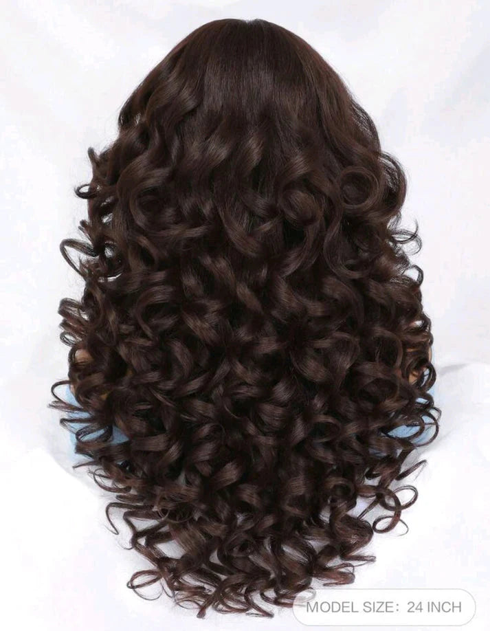 Black Brown Curly Lace Front Wig – Human Hair Blend