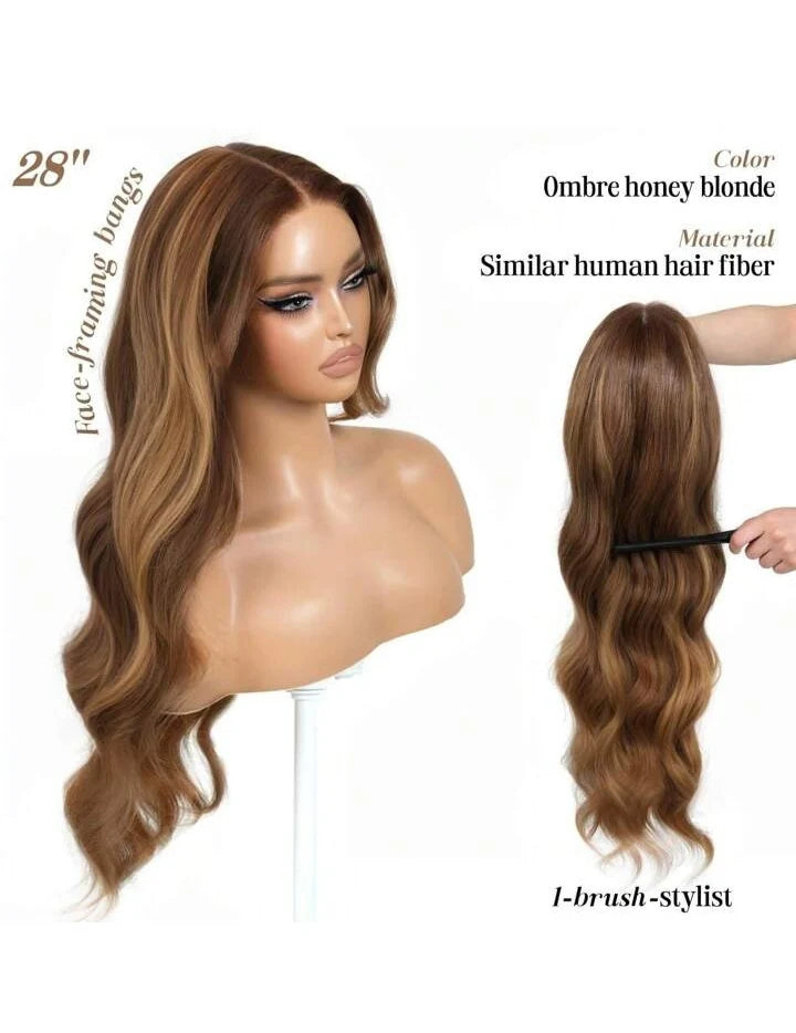 Body Wave Lace Front Wig – 28 Inch Honey Gold Human Hair Blend