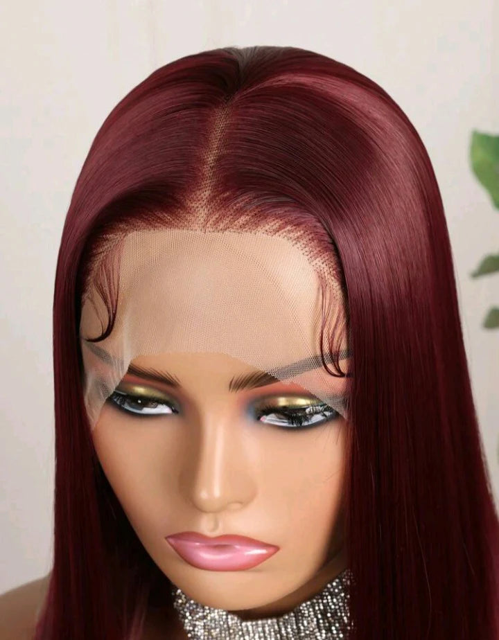 Burgundy Lace Front Wig – 16 Inch Short Bob Human Hair Blend