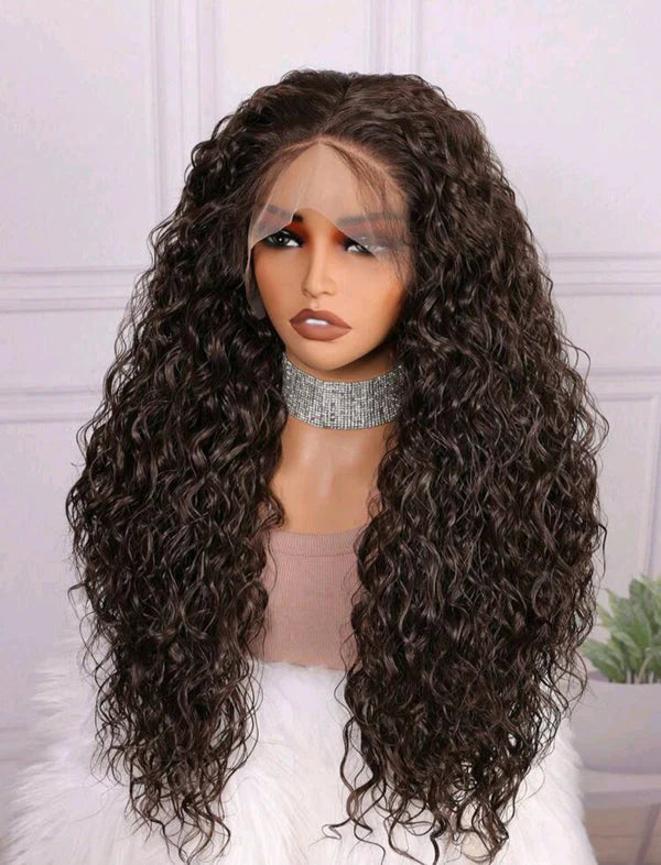 Chocolate Brown Soft Deep Lace Front Wig – 28 Inch Human Hair Blend