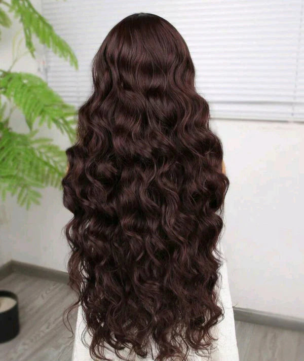 Heat Resistant Front Lace Wig – 30 Inch Brown Human Hair Blend