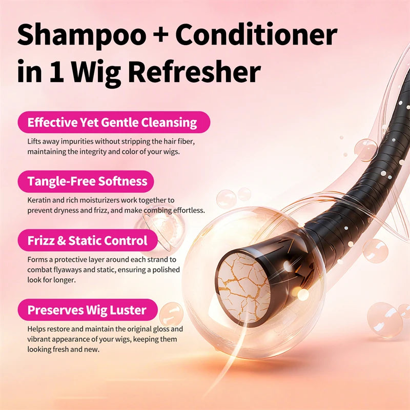 Wig Hair Care Shampoo Professional 2 IN 1 Wig Shampoo for Human and Synthetic Smoothing Shiny Repair Damaged Hair Conditioner