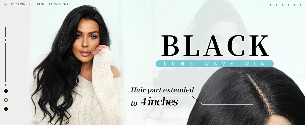 Crown Long Wavy Black Wig — Lace Hairline Middle Part