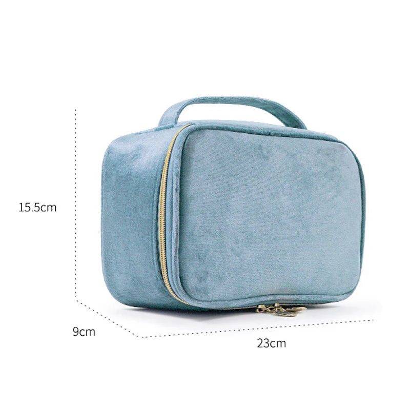 Velvet Cosmetics Bag Top Handle Travel Large Capacity Brushes Suede Makeup Vanity Case Custom Initials Name Gift