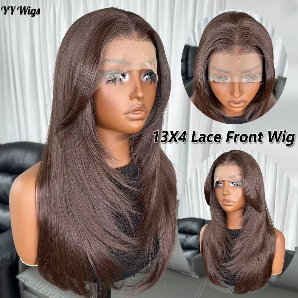 High Quality Hot Selling 4# Heat Resistant 13x6 Glueless Natural Wavy Synthetic Lacefront Wigs for Black Womens Daily Use