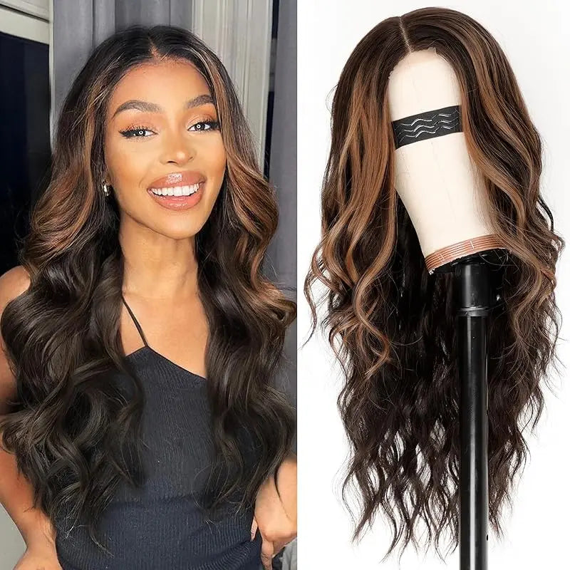 Crown Long Wavy Black Wig — Lace Hairline Middle Part