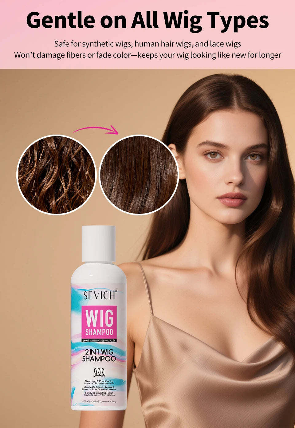 Wig Hair Care Shampoo Professional 2 IN 1 Wig Shampoo for Human and Synthetic Smoothing Shiny Repair Damaged Hair Conditioner