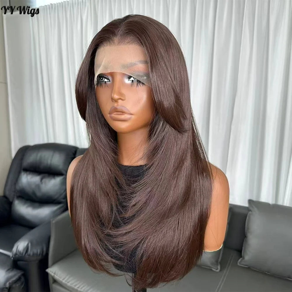 High Quality Hot Selling 4# Heat Resistant 13x6 Glueless Natural Wavy Synthetic Lacefront Wigs for Black Womens Daily Use