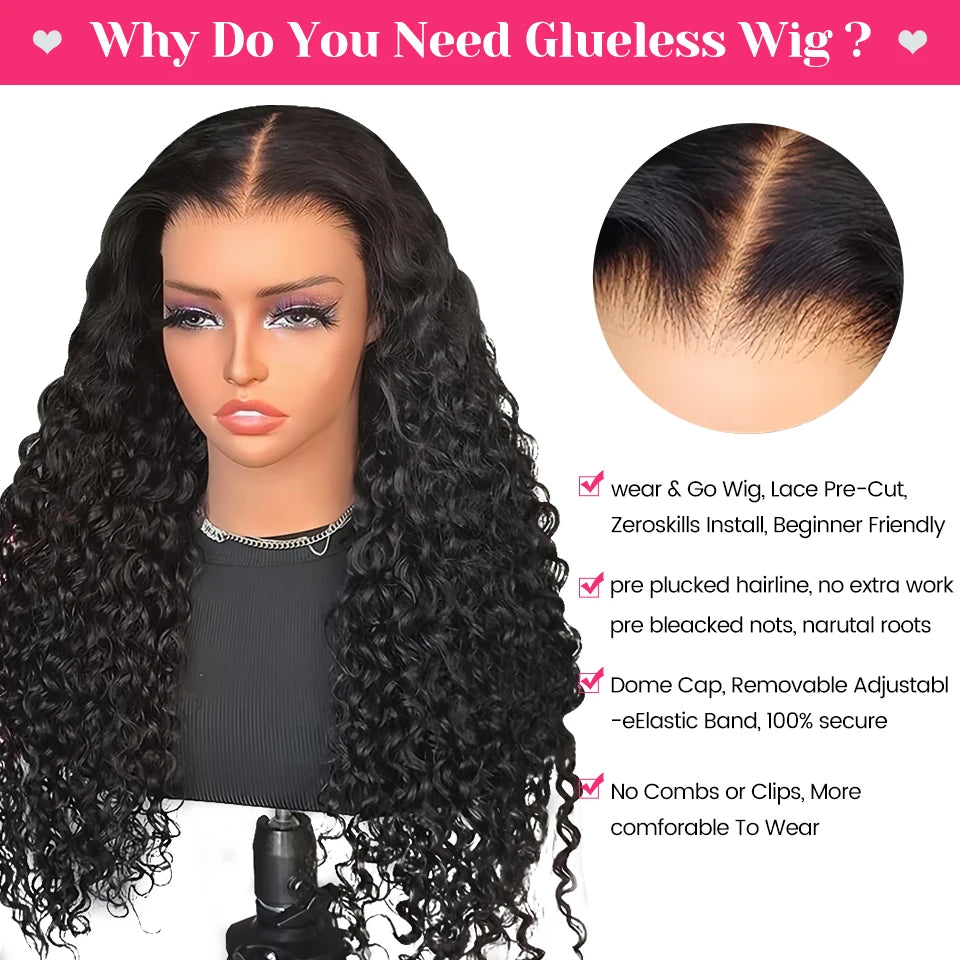 Water wave glueless human wig 7x5 HD lace pre-cut South Africa — Crown Concept