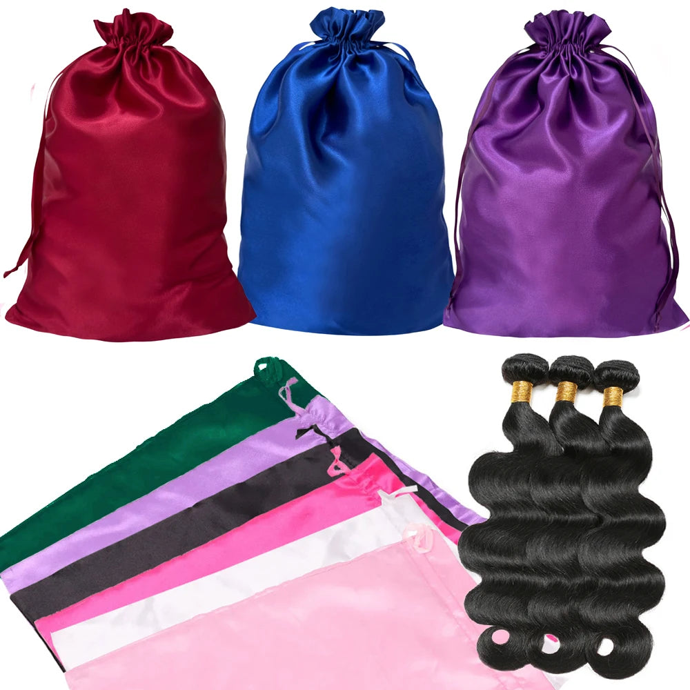 Crown Satin Wig Storage Bags — 5 Pack
