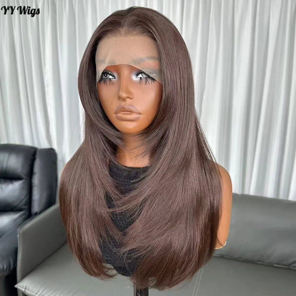 High Quality Hot Selling 4# Heat Resistant 13x6 Glueless Natural Wavy Synthetic Lacefront Wigs for Black Womens Daily Use