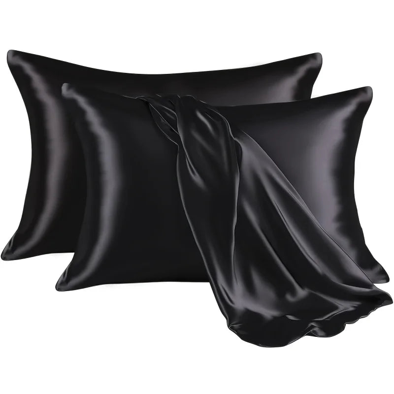 2PCS Solid Color Satin Pillowcase (without Pillow Core) Soft Breathable,Size:20*26inch,Suitable for Bedroom Sofa Home Decoration