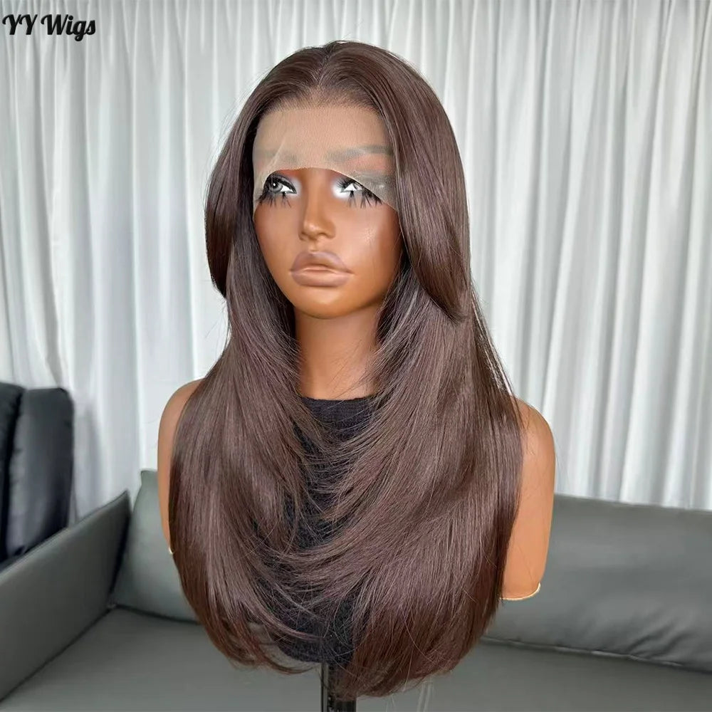High Quality Hot Selling 4# Heat Resistant 13x6 Glueless Natural Wavy Synthetic Lacefront Wigs for Black Womens Daily Use