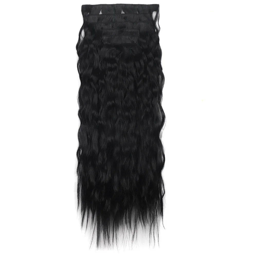 Wig clip hair extensions Long straight hair traceless chemical fiber synthetic wig 16 card clip hair six-piece set
