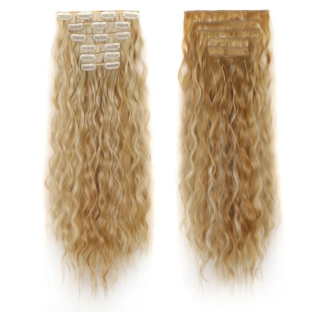 Wig clip hair extensions Long straight hair traceless chemical fiber synthetic wig 16 card clip hair six-piece set