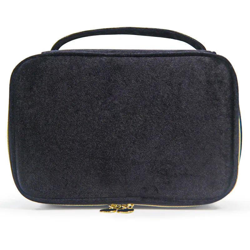 Velvet Cosmetics Bag Top Handle Travel Large Capacity Brushes Suede Makeup Vanity Case Custom Initials Name Gift