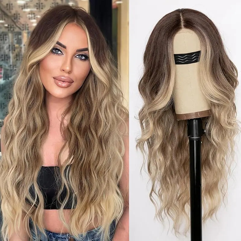 Crown Long Wavy Black Wig — Lace Hairline Middle Part