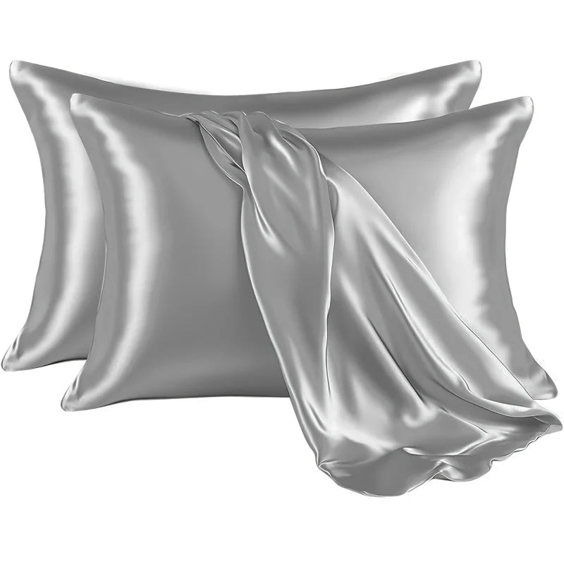 2PCS Solid Color Satin Pillowcase (without Pillow Core) Soft Breathable,Size:20*26inch,Suitable for Bedroom Sofa Home Decoration