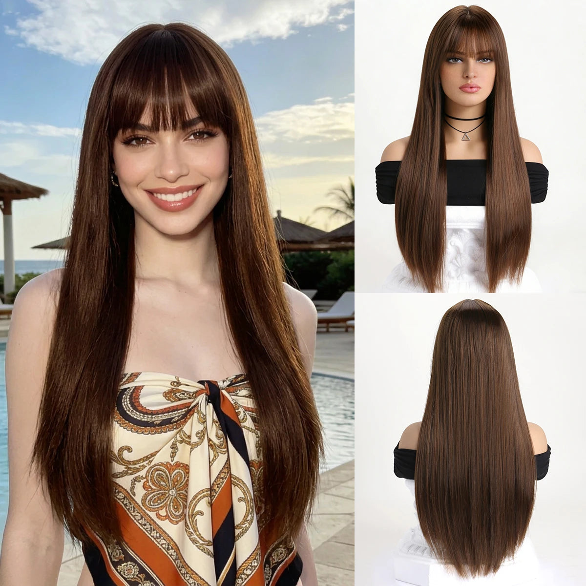 Crown Long Straight Wig with Bangs — 26 Inch