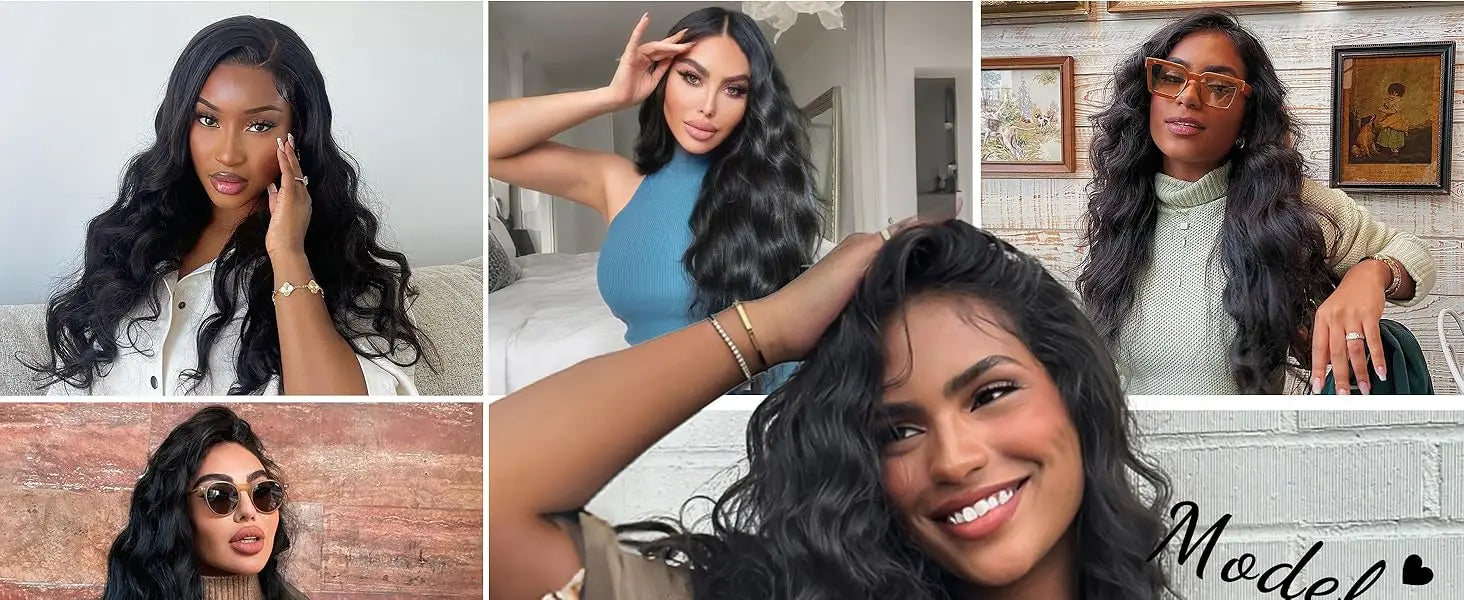 Crown Long Wavy Black Wig — Lace Hairline Middle Part