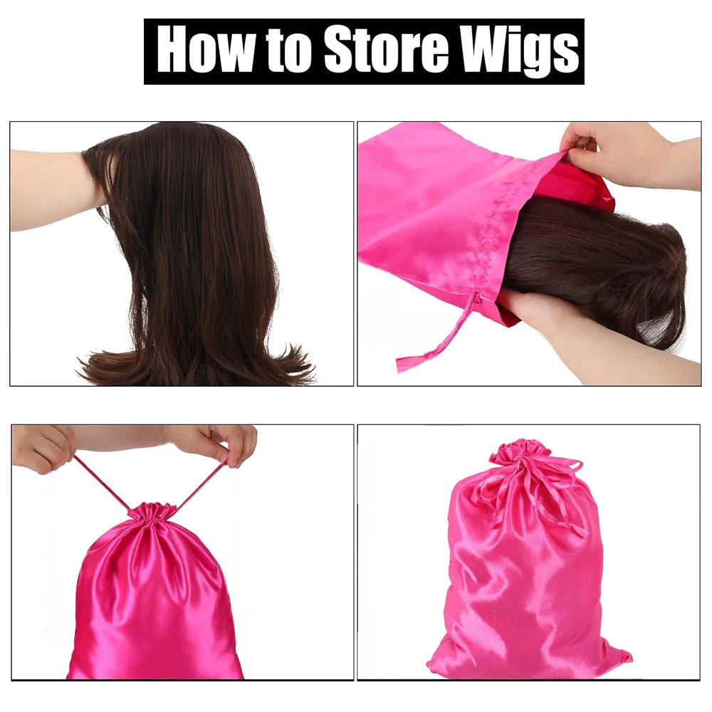 Crown Satin Wig Storage Bags — 5 Pack