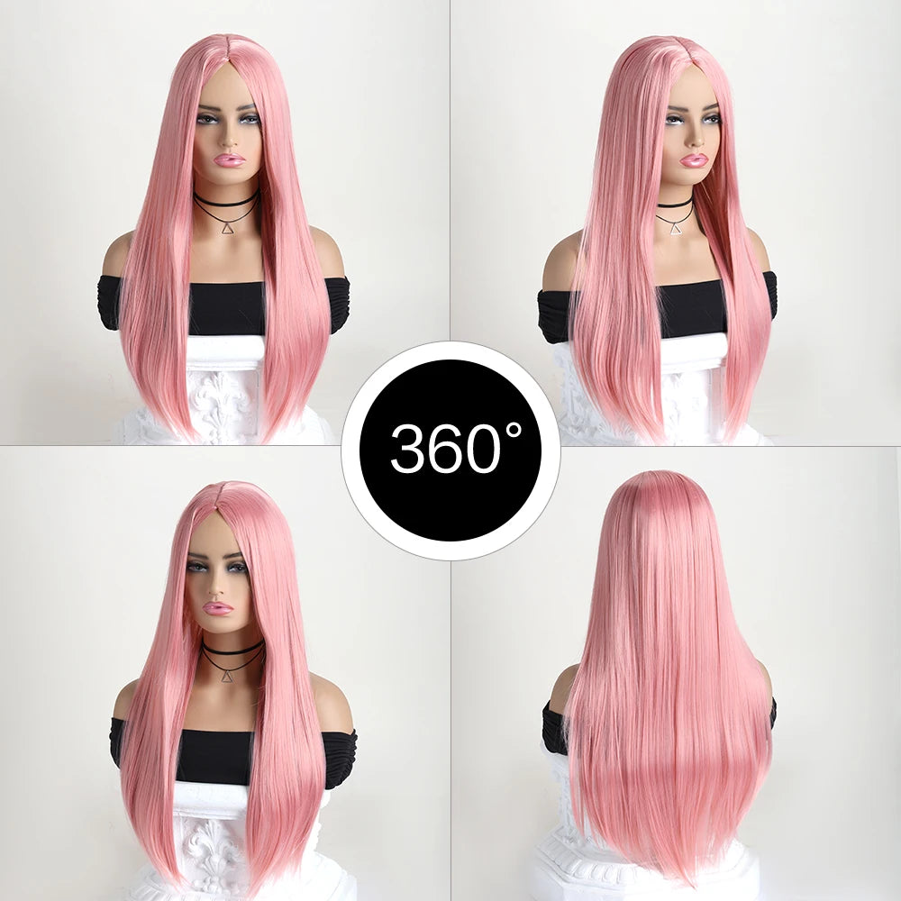 Wig with Bangs for Women  Long Straight Heat Resistant Synthetic Wig for Daily Use, Party, Halloween, Cosplay 26 Inch Wig for