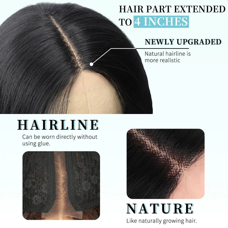 Crown Long Wavy Black Wig — Lace Hairline Middle Part