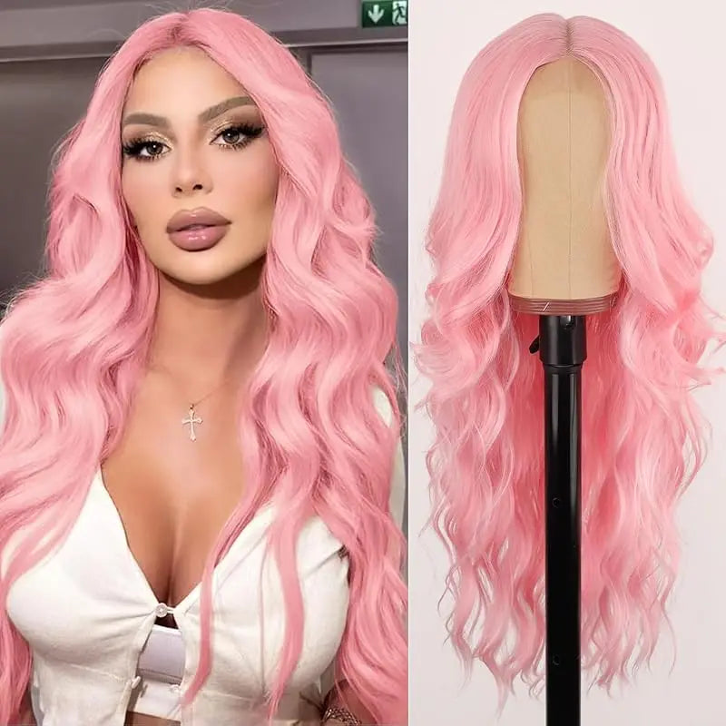Crown Long Wavy Black Wig — Lace Hairline Middle Part