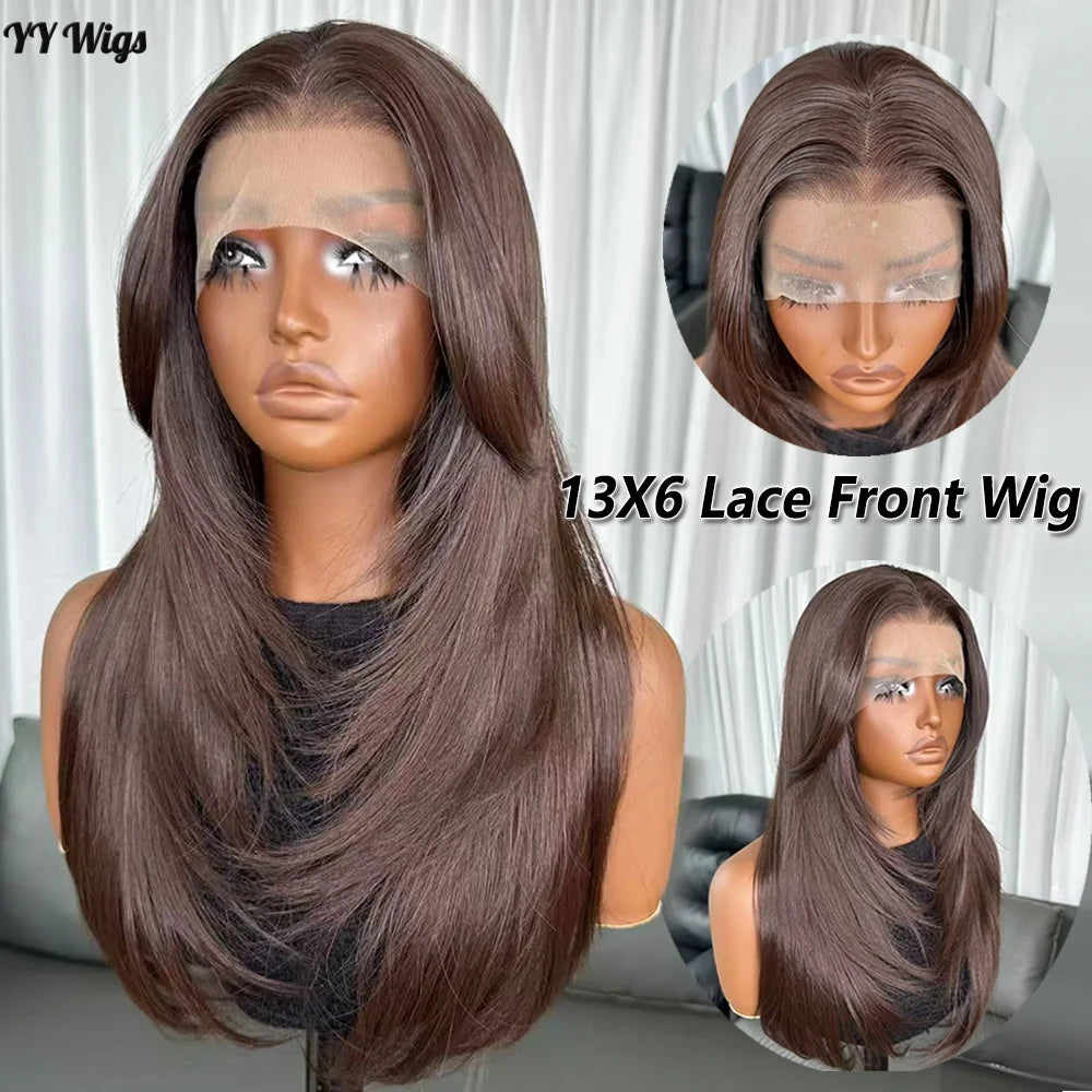 High Quality Hot Selling 4# Heat Resistant 13x6 Glueless Natural Wavy Synthetic Lacefront Wigs for Black Womens Daily Use
