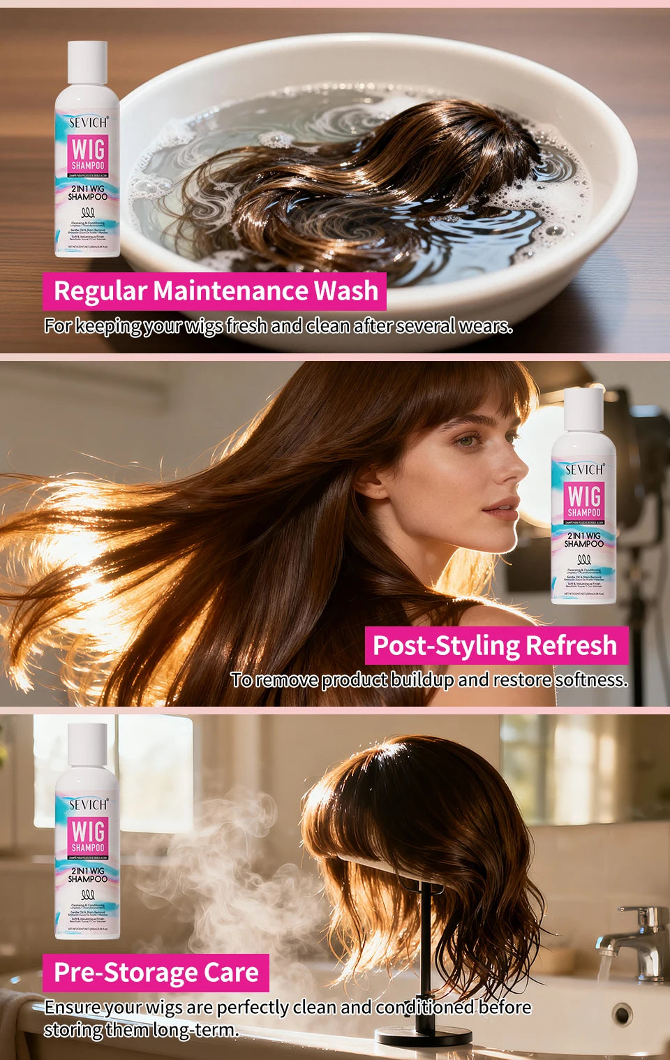 Wig Hair Care Shampoo Professional 2 IN 1 Wig Shampoo for Human and Synthetic Smoothing Shiny Repair Damaged Hair Conditioner