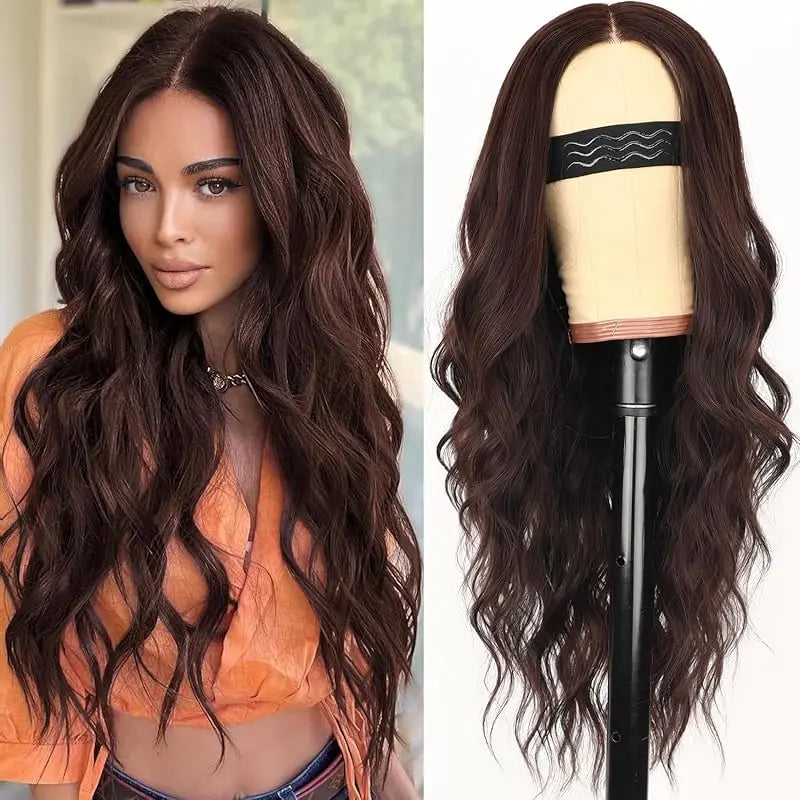 Crown Long Wavy Black Wig — Lace Hairline Middle Part