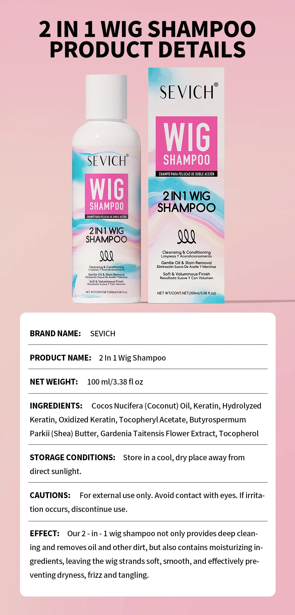 Wig Hair Care Shampoo Professional 2 IN 1 Wig Shampoo for Human and Synthetic Smoothing Shiny Repair Damaged Hair Conditioner
