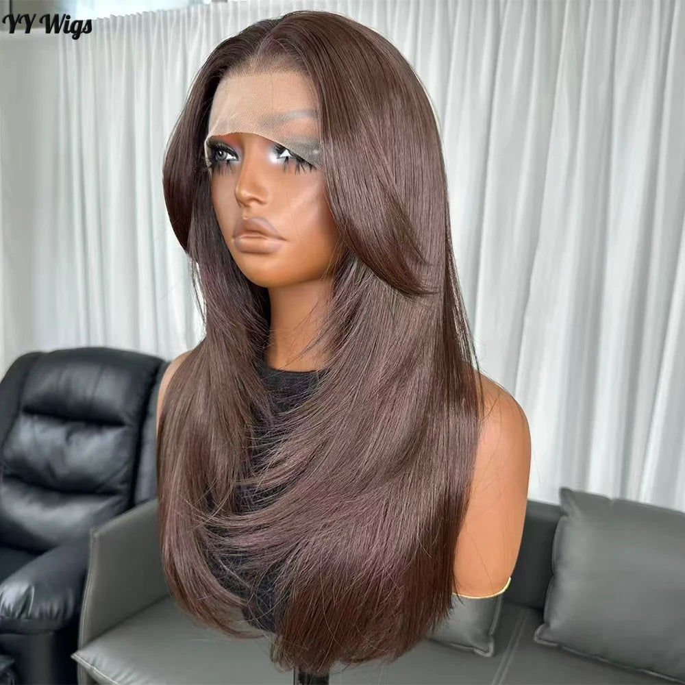 High Quality Hot Selling 4# Heat Resistant 13x6 Glueless Natural Wavy Synthetic Lacefront Wigs for Black Womens Daily Use