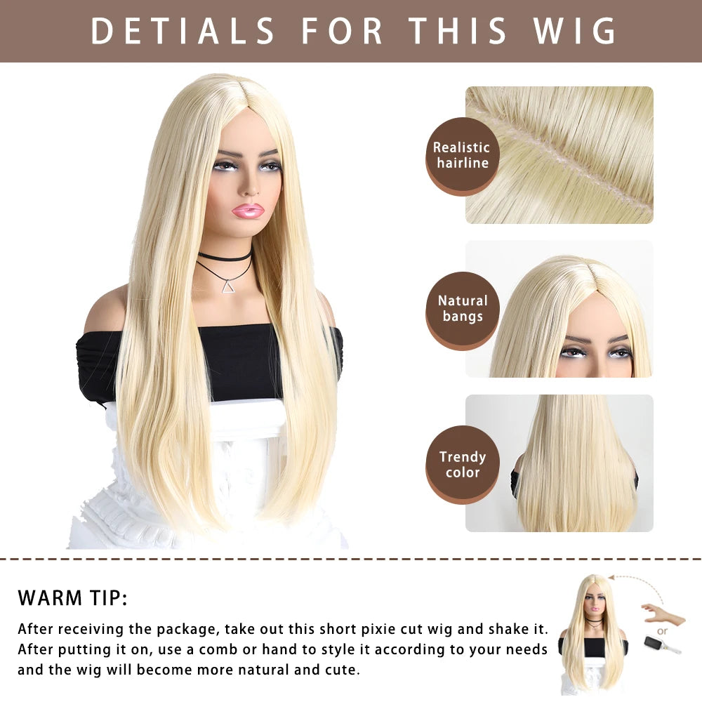 Wig with Bangs for Women  Long Straight Heat Resistant Synthetic Wig for Daily Use, Party, Halloween, Cosplay 26 Inch Wig for