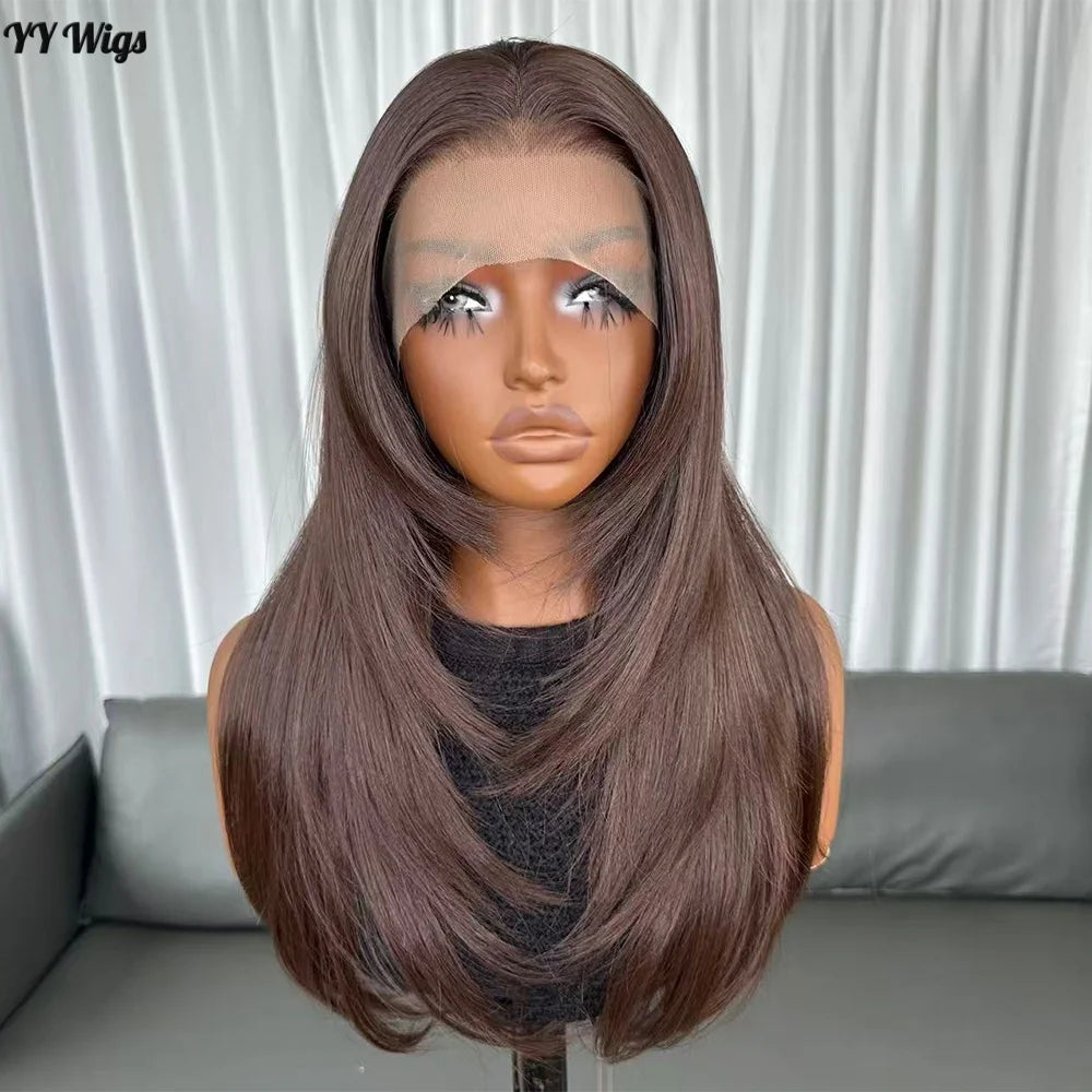 High Quality Hot Selling 4# Heat Resistant 13x6 Glueless Natural Wavy Synthetic Lacefront Wigs for Black Womens Daily Use