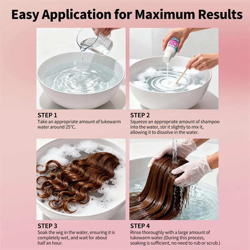 Wig Hair Care Shampoo Professional 2 IN 1 Wig Shampoo for Human and Synthetic Smoothing Shiny Repair Damaged Hair Conditioner