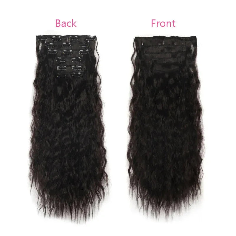 Wig clip hair extensions Long straight hair traceless chemical fiber synthetic wig 16 card clip hair six-piece set