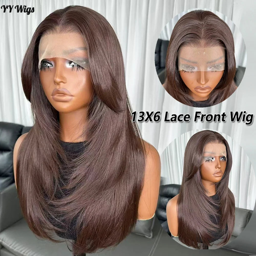 High Quality Hot Selling 4# Heat Resistant 13x6 Glueless Natural Wavy Synthetic Lacefront Wigs for Black Womens Daily Use