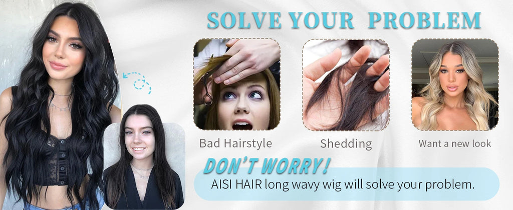 Crown Long Wavy Black Wig — Lace Hairline Middle Part