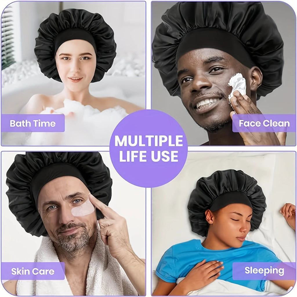 Satin Bonnet Silk Hair Bonnet for Sleeping, Sleep Bonnets for Women Large Wide Soft Band Sleep Cap for Curly Hair Braids