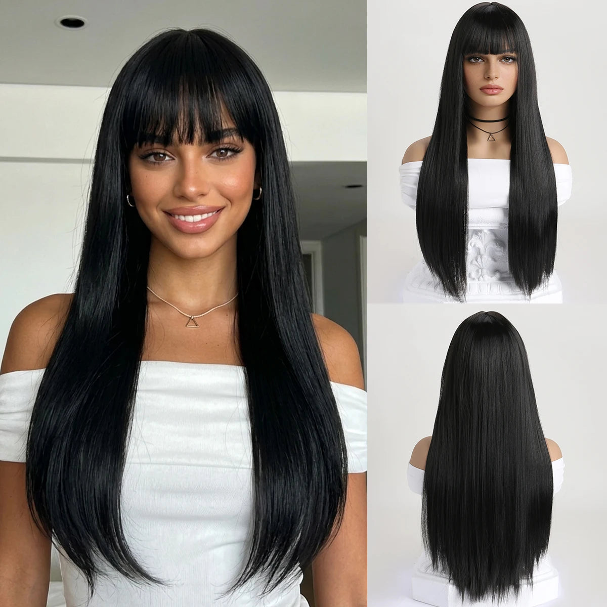 Crown Long Straight Wig with Bangs — 26 Inch