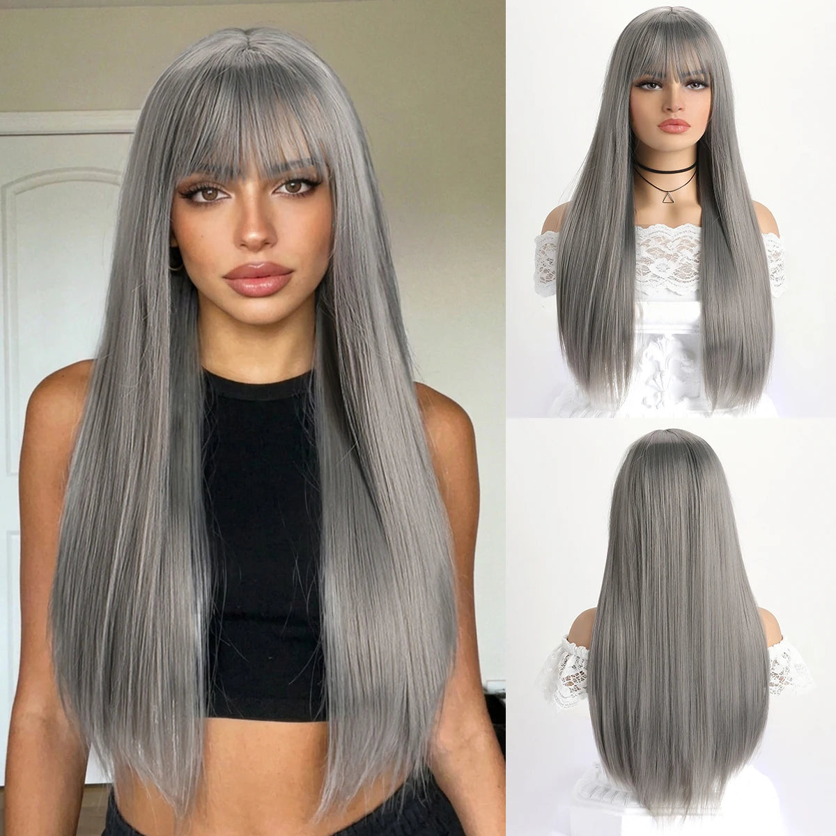 Crown Long Straight Wig with Bangs — 26 Inch
