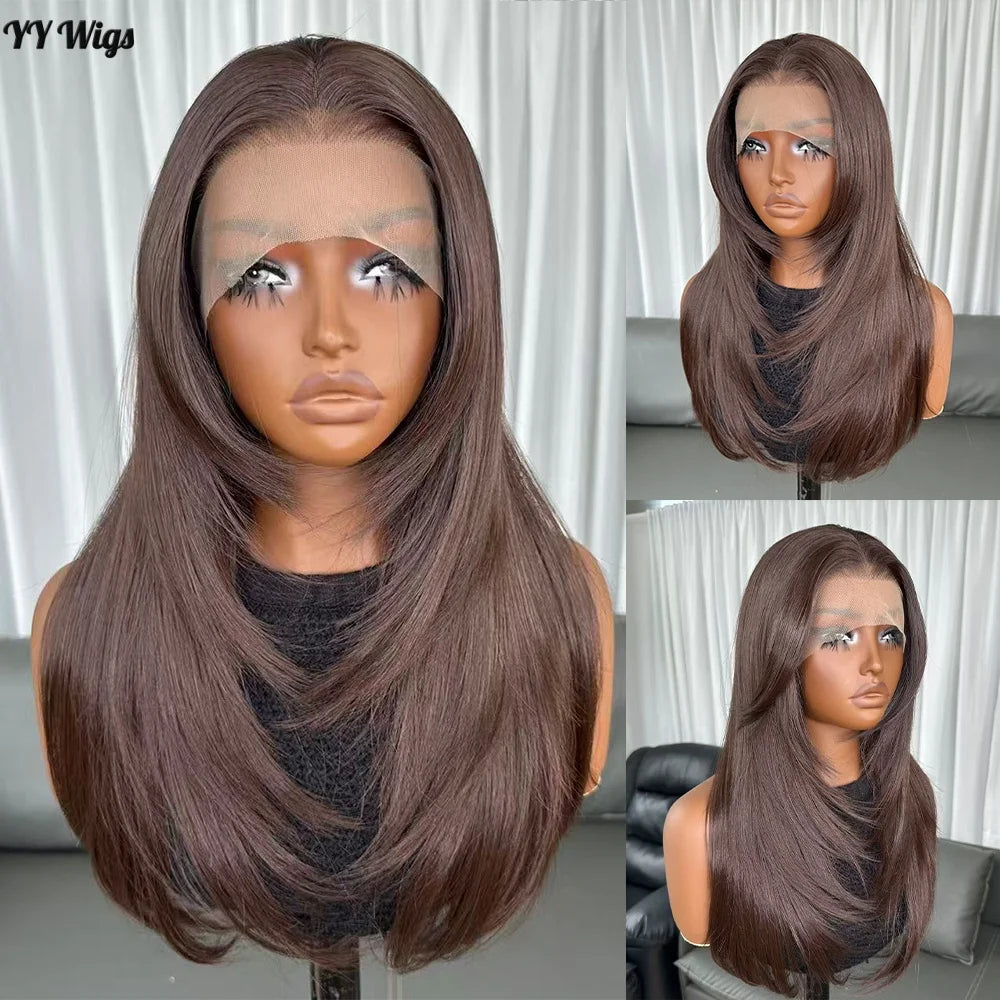 High Quality Hot Selling 4# Heat Resistant 13x6 Glueless Natural Wavy Synthetic Lacefront Wigs for Black Womens Daily Use