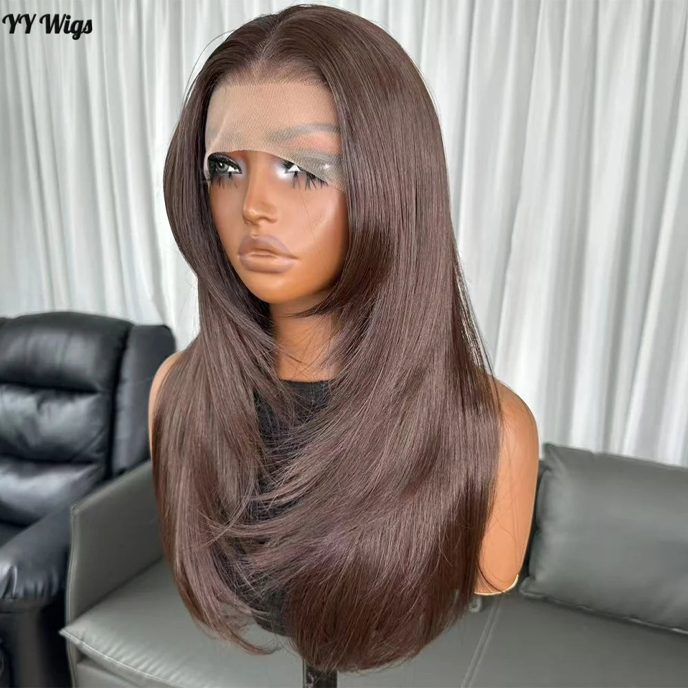 High Quality Hot Selling 4# Heat Resistant 13x6 Glueless Natural Wavy Synthetic Lacefront Wigs for Black Womens Daily Use